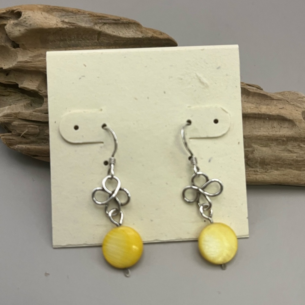 Yellow Mother of Pearl Bead Celtic Knot Earrings